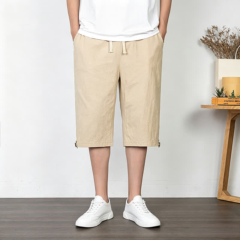 Nimara Ritual Summer Casual Minimalist Drawstring Solid Half Pants Men's Straight Leg Pants With Pocket