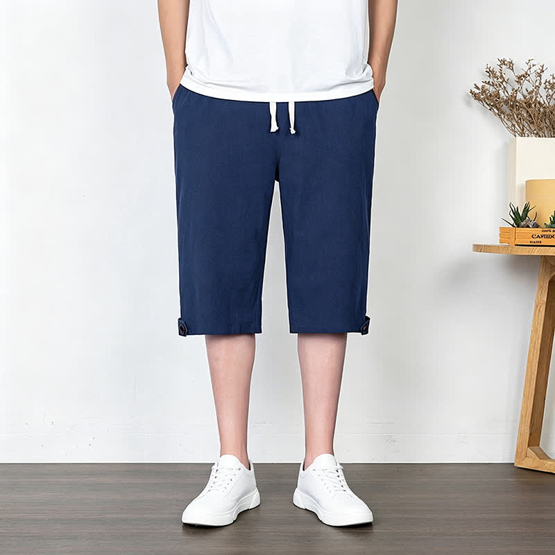 Nimara Ritual Summer Casual Minimalist Drawstring Solid Half Pants Men's Straight Leg Pants With Pocket