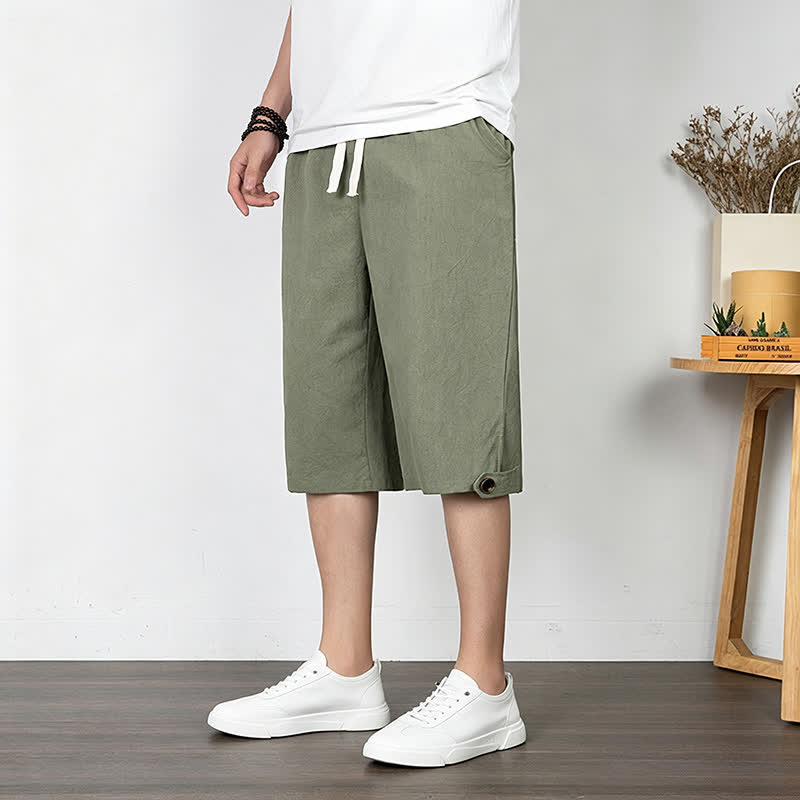 Nimara Ritual Summer Casual Minimalist Drawstring Solid Half Pants Men's Straight Leg Pants With Pocket