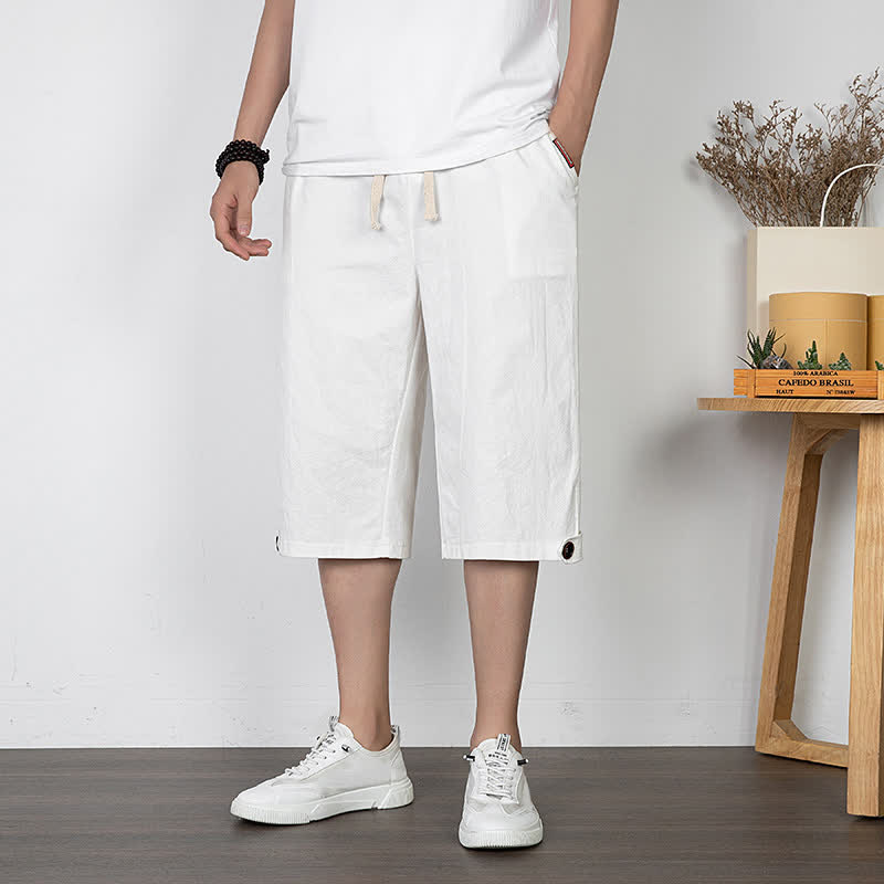 Nimara Ritual Summer Casual Minimalist Drawstring Solid Half Pants Men's Straight Leg Pants With Pocket
