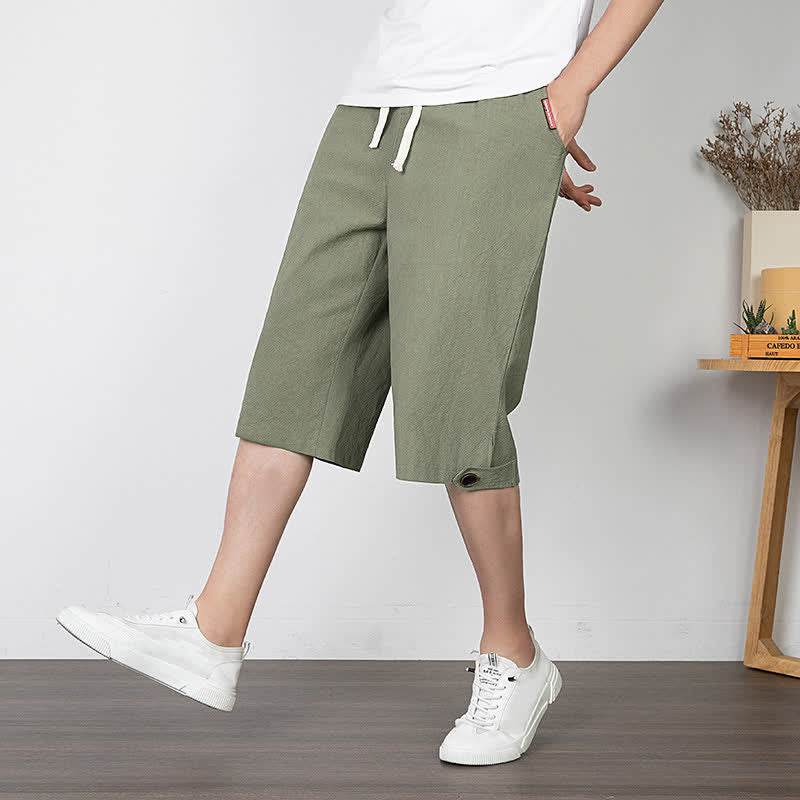 Nimara Ritual Summer Casual Minimalist Drawstring Solid Half Pants Men's Straight Leg Pants With Pocket