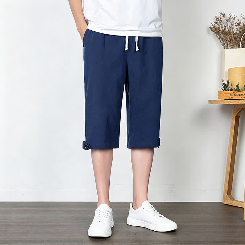 Nimara Ritual Summer Casual Minimalist Drawstring Solid Half Pants Men's Straight Leg Pants With Pocket