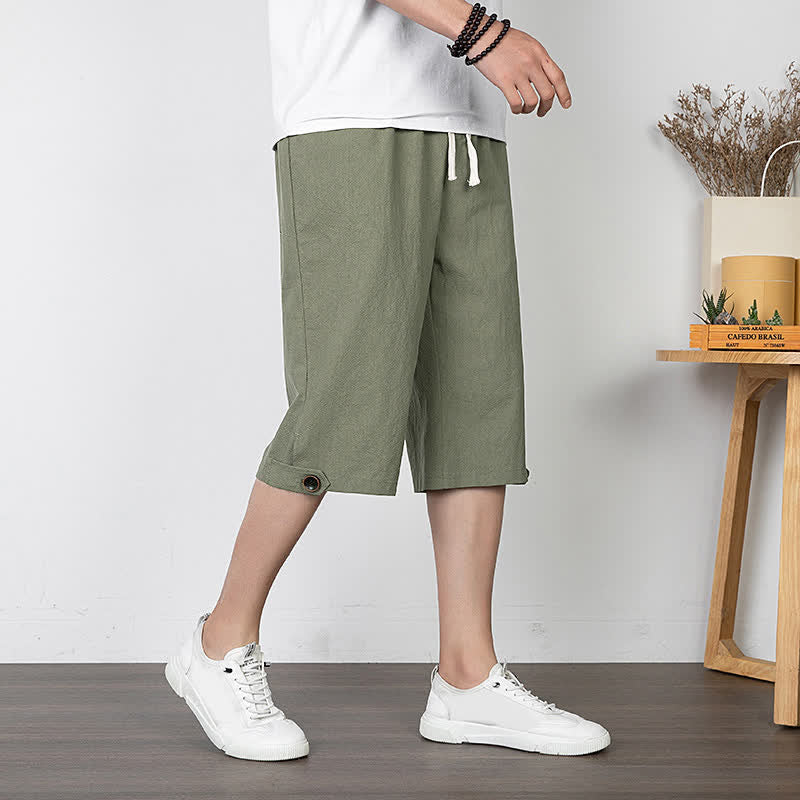 Nimara Ritual Summer Casual Minimalist Drawstring Solid Half Pants Men's Straight Leg Pants With Pocket
