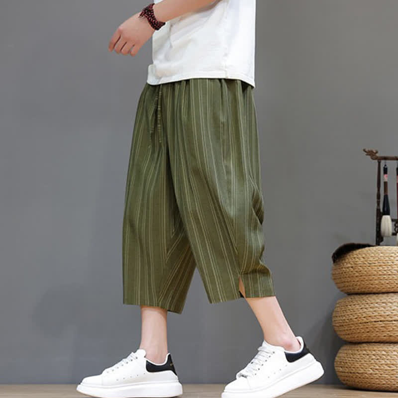 Nimara Ritual Summer Casual Drawstring Striped Capri Pants Men's Harem Pants With Pocket