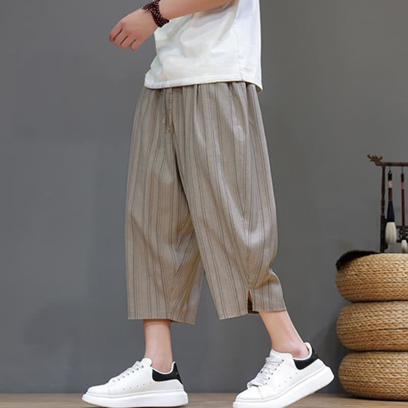 Nimara Ritual Summer Casual Drawstring Striped Capri Pants Men's Harem Pants With Pocket