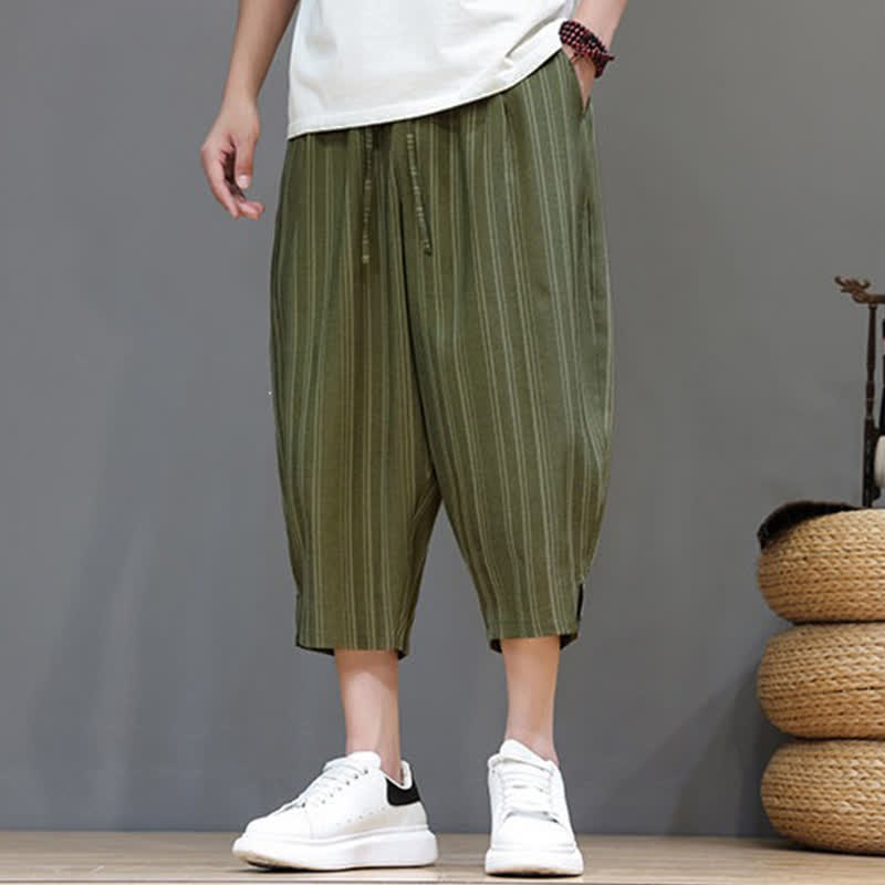 Nimara Ritual Summer Casual Drawstring Striped Capri Pants Men's Harem Pants With Pocket