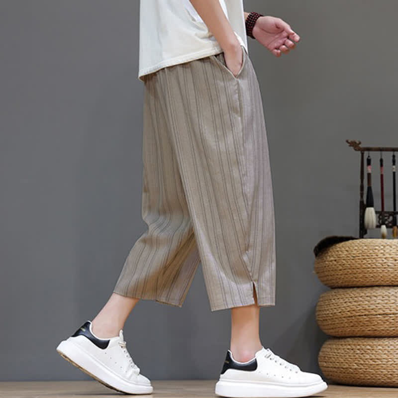 Nimara Ritual Summer Casual Drawstring Striped Capri Pants Men's Harem Pants With Pocket