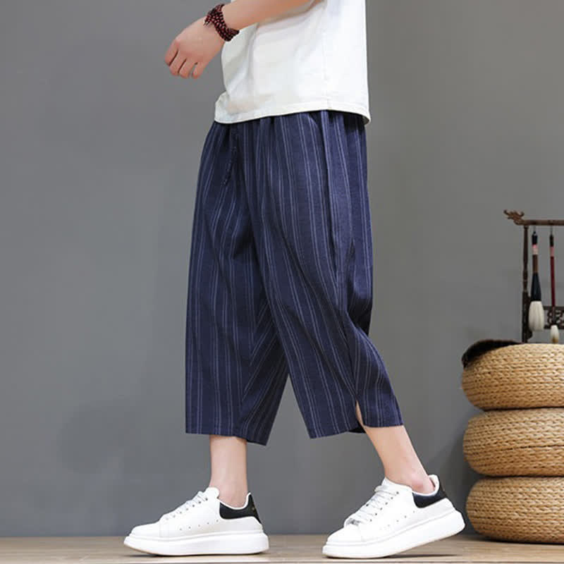 Nimara Ritual Summer Casual Drawstring Striped Capri Pants Men's Harem Pants With Pocket