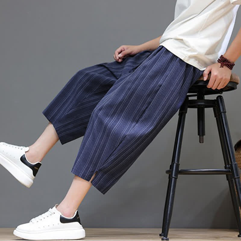 Nimara Ritual Summer Casual Drawstring Striped Capri Pants Men's Harem Pants With Pocket