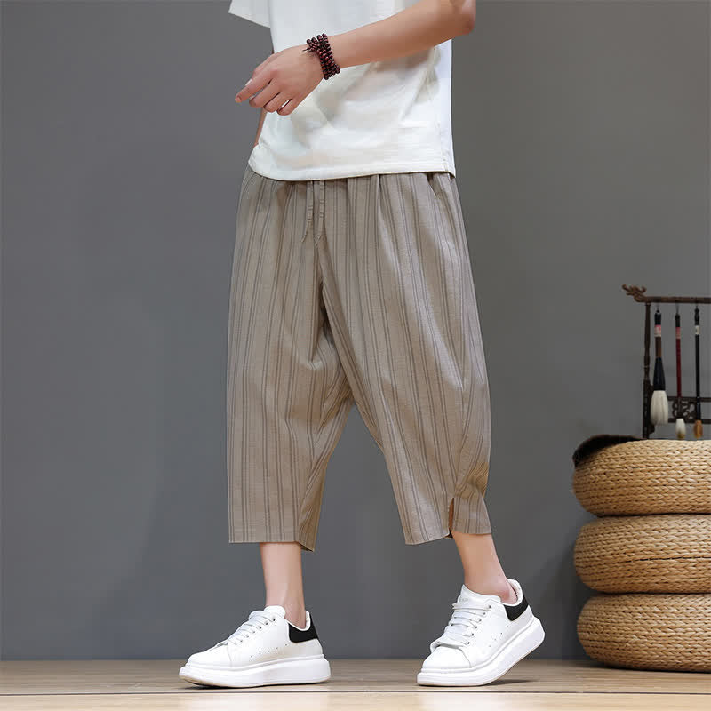 Nimara Ritual Summer Casual Drawstring Striped Capri Pants Men's Harem Pants With Pocket