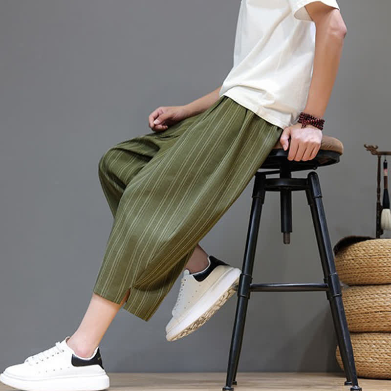 Nimara Ritual Summer Casual Drawstring Striped Capri Pants Men's Harem Pants With Pocket