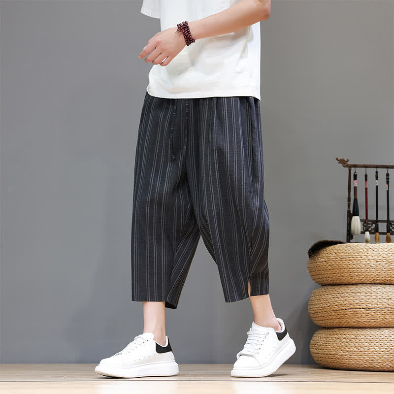 Nimara Ritual Summer Casual Drawstring Striped Capri Pants Men's Harem Pants With Pocket