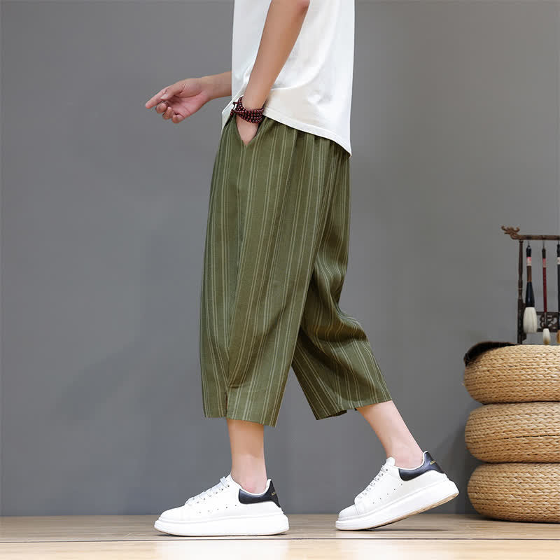 Nimara Ritual Summer Casual Drawstring Striped Capri Pants Men's Harem Pants With Pocket