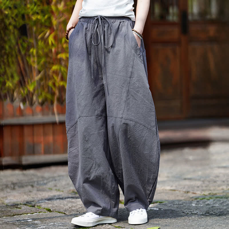 Nimara Ritual Summer Casual Drawstring Solid Cotton Cropped Pants Men's Harem Pants With Pocket