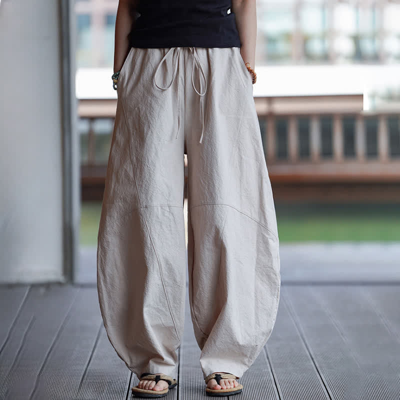 Nimara Ritual Summer Casual Drawstring Solid Cotton Cropped Pants Men's Harem Pants With Pocket