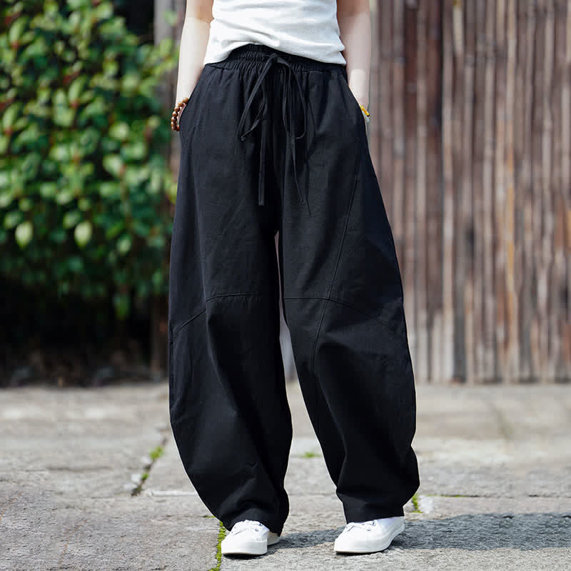 Nimara Ritual Summer Casual Drawstring Solid Cotton Cropped Pants Men's Harem Pants With Pocket