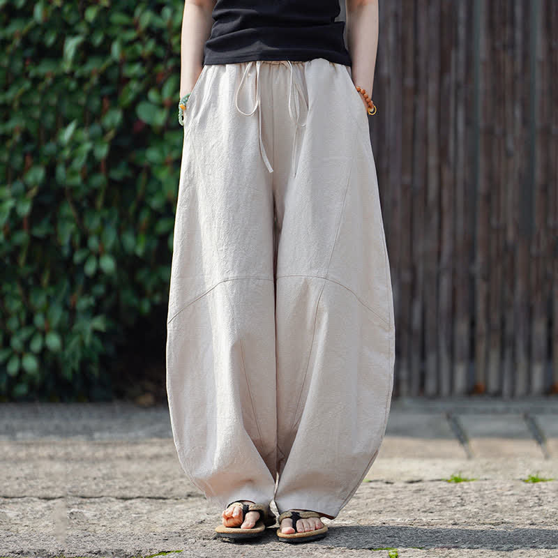 Nimara Ritual Summer Casual Drawstring Solid Cotton Cropped Pants Men's Harem Pants With Pocket