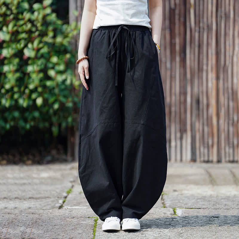 Nimara Ritual Summer Casual Drawstring Solid Cotton Cropped Pants Men's Harem Pants With Pocket