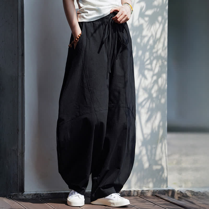 Nimara Ritual Summer Casual Drawstring Solid Cotton Cropped Pants Men's Harem Pants With Pocket