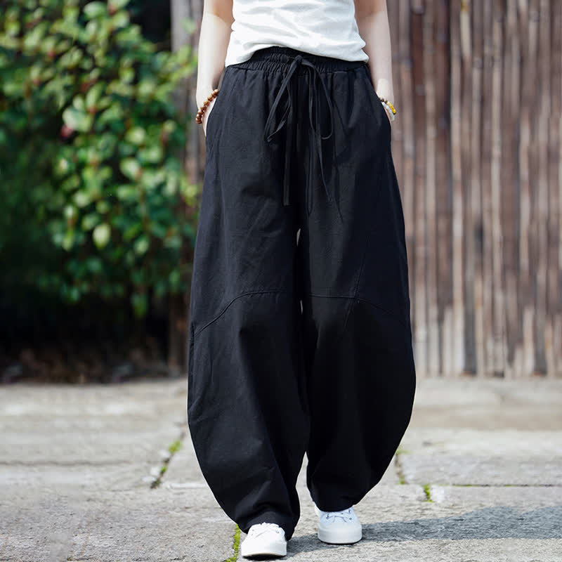 Nimara Ritual Summer Casual Drawstring Solid Cotton Cropped Pants Men's Harem Pants With Pocket