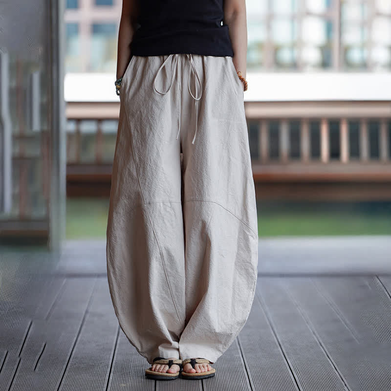 Nimara Ritual Summer Casual Drawstring Solid Cotton Cropped Pants Men's Harem Pants With Pocket