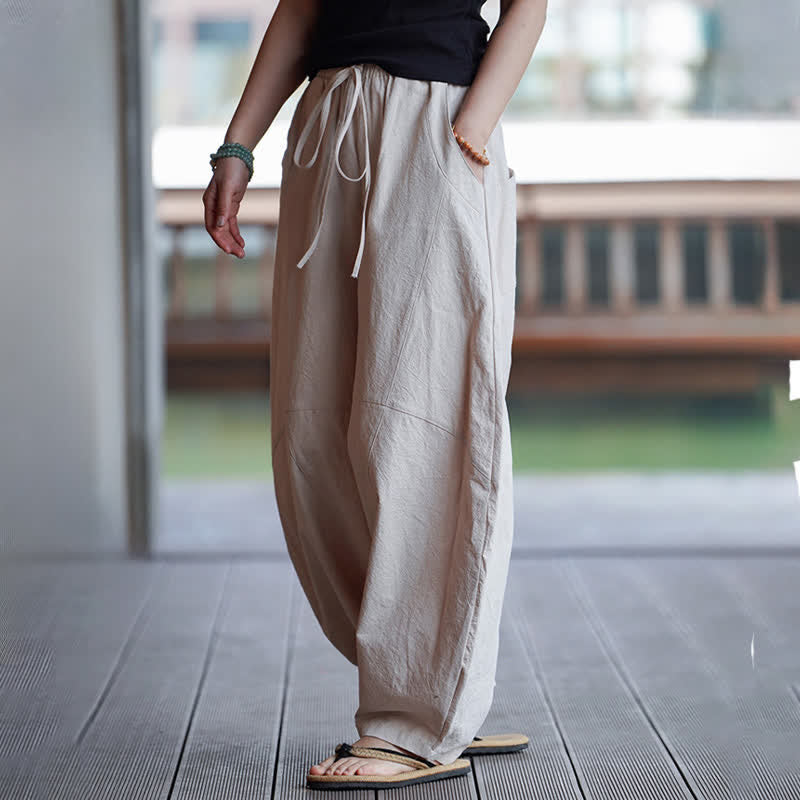 Nimara Ritual Summer Casual Drawstring Solid Cotton Cropped Pants Men's Harem Pants With Pocket