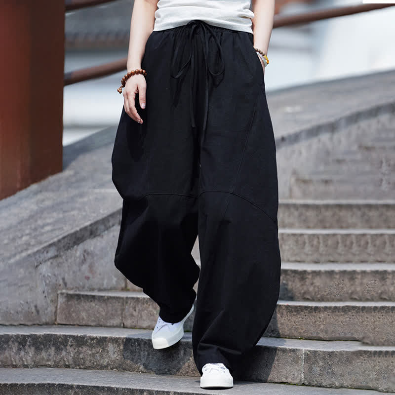 Nimara Ritual Summer Casual Drawstring Solid Cotton Cropped Pants Men's Harem Pants With Pocket