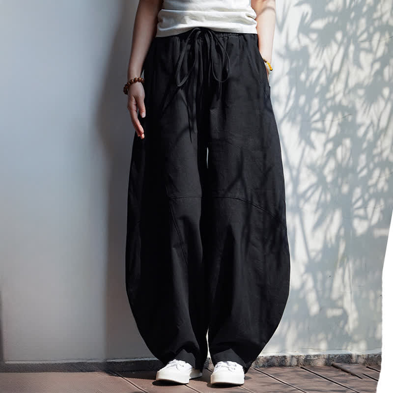 Nimara Ritual Summer Casual Drawstring Solid Cotton Cropped Pants Men's Harem Pants With Pocket