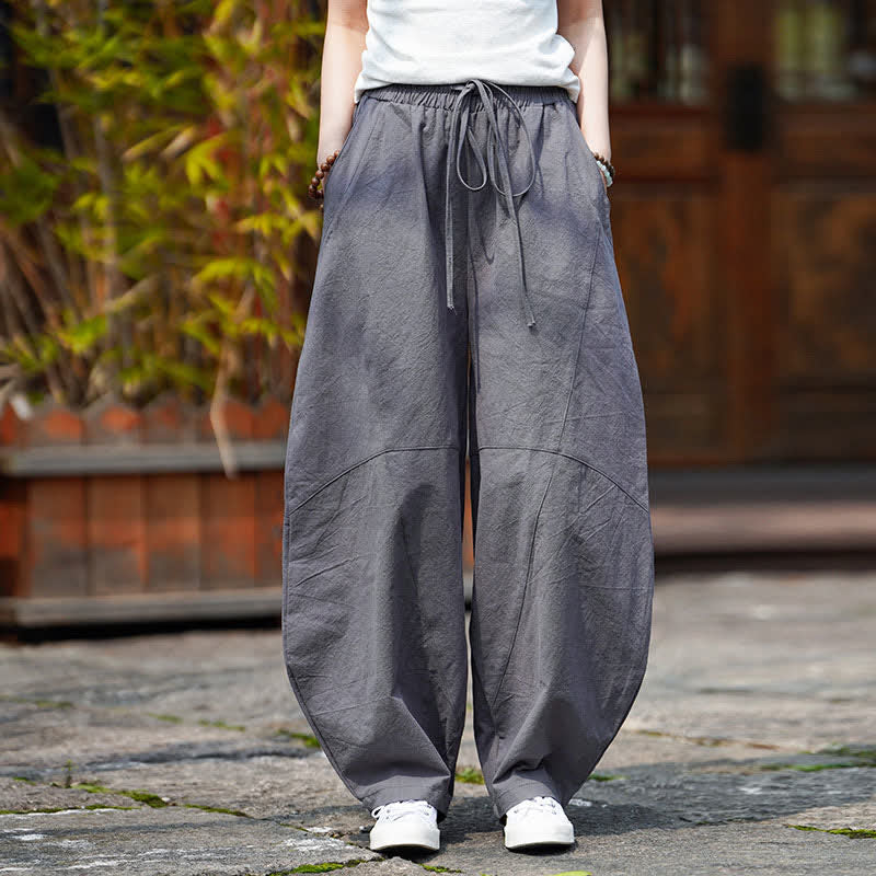 Nimara Ritual Summer Casual Drawstring Solid Cotton Cropped Pants Men's Harem Pants With Pocket