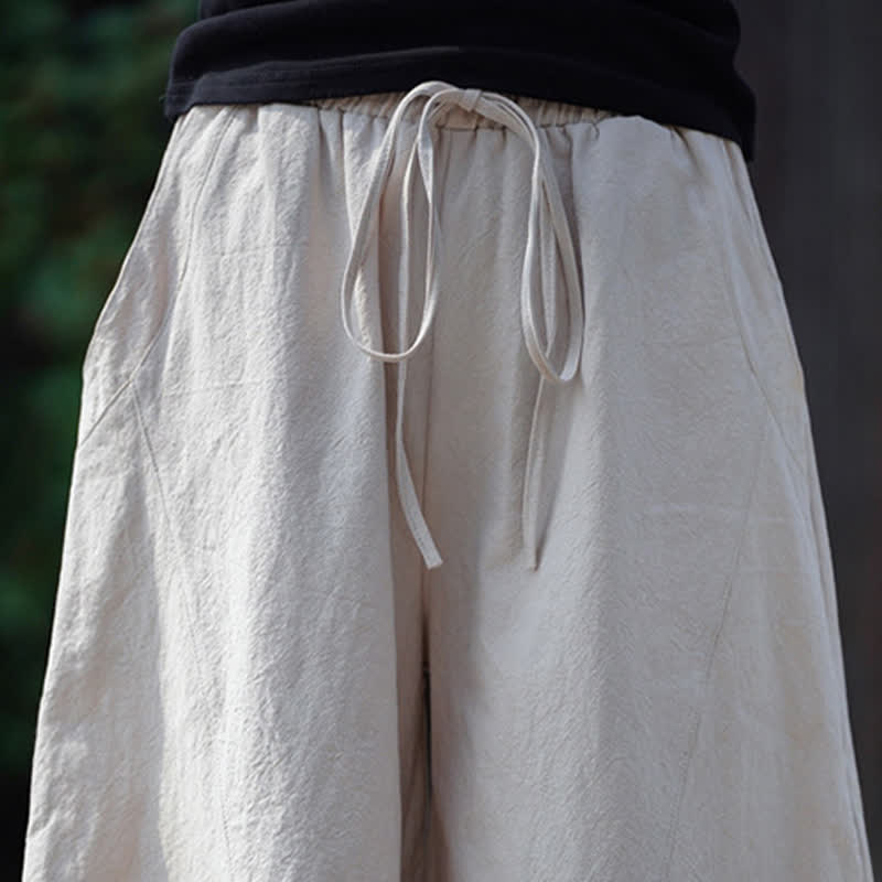 Nimara Ritual Summer Casual Drawstring Solid Cotton Cropped Pants Men's Harem Pants With Pocket