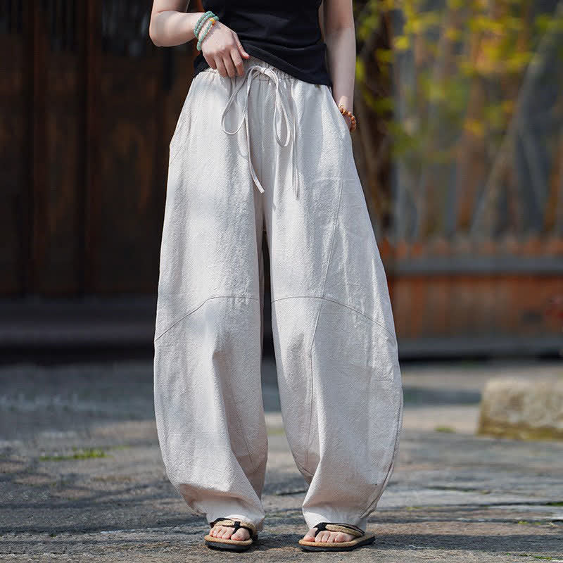 Nimara Ritual Summer Casual Drawstring Solid Cotton Cropped Pants Men's Harem Pants With Pocket