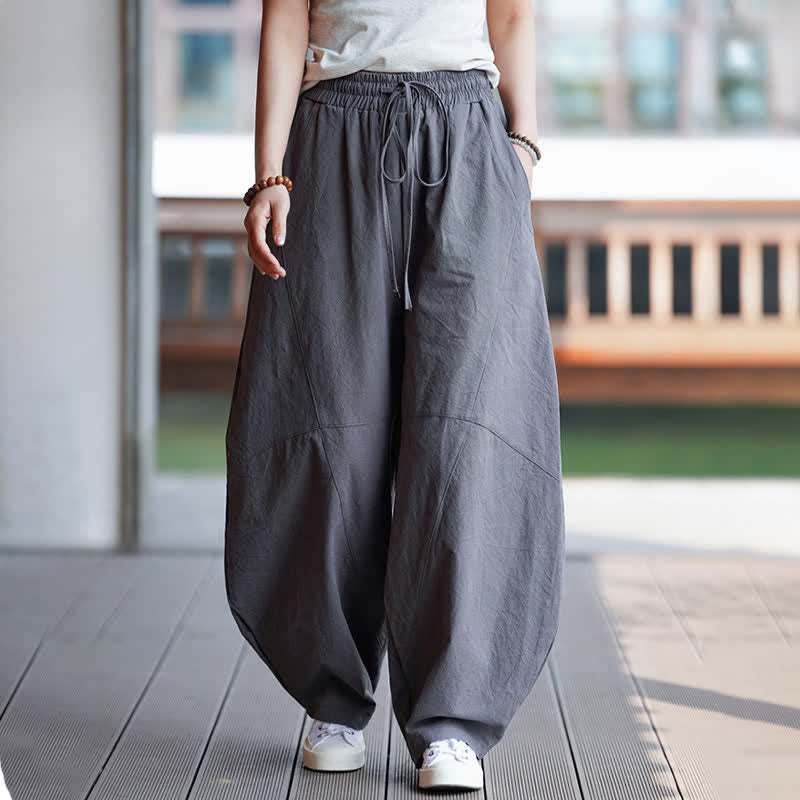 Nimara Ritual Summer Casual Drawstring Solid Cotton Cropped Pants Men's Harem Pants With Pocket