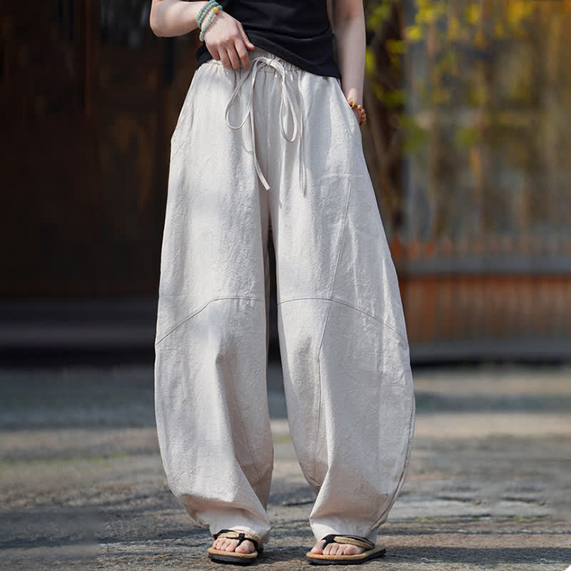 Nimara Ritual Summer Casual Drawstring Solid Cotton Cropped Pants Men's Harem Pants With Pocket
