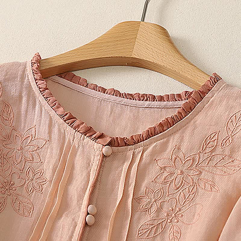Nimara Ritual Spring Summer Casual Elegant Embroidery Floral Leaves Button-Up Women's Long Sleeve Shirts