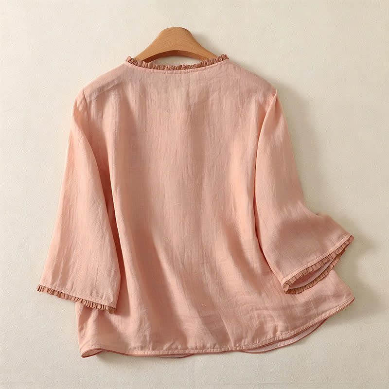 Nimara Ritual Spring Summer Casual Elegant Embroidery Floral Leaves Button-Up Women's Long Sleeve Shirts