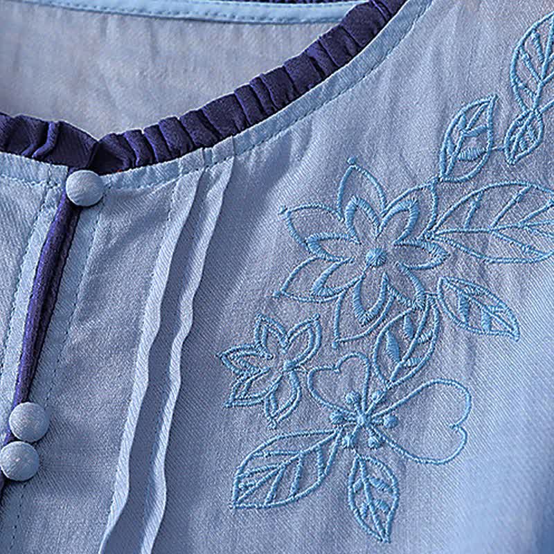 Nimara Ritual Spring Summer Casual Elegant Embroidery Floral Leaves Button-Up Women's Long Sleeve Shirts
