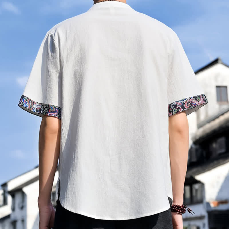 Nimara Ritual Summer Tang Style Casual Frog Button Embroidery Men's Short Sleeve Shirts