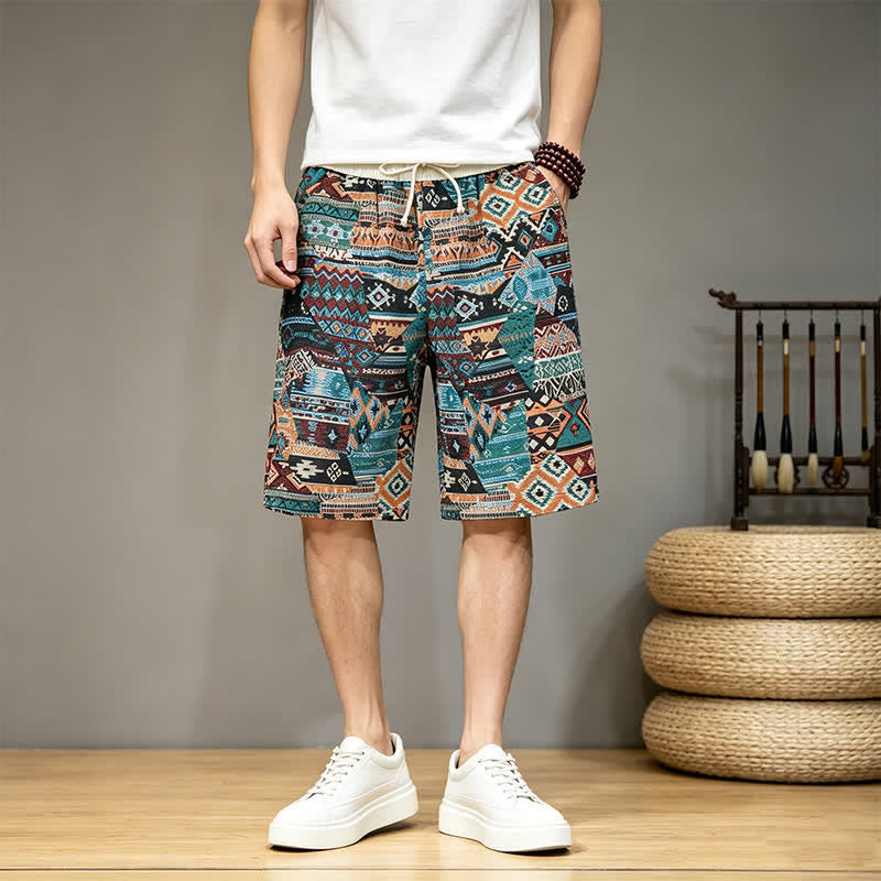 Nimara Ritual Summer Casual Boho Drawstring Geometric Men's Shorts With Pockets