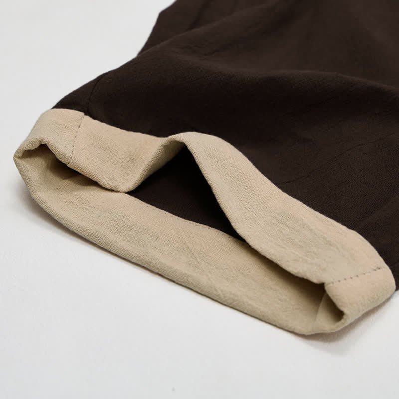 Nimara Ritual Minimal Contrast Trim Pattern Cotton Linen Women's Elastic Waist Pants With Pockets