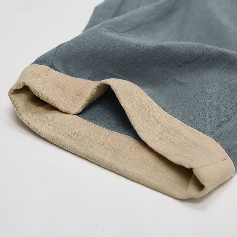 Nimara Ritual Minimal Contrast Trim Pattern Cotton Linen Women's Elastic Waist Pants With Pockets