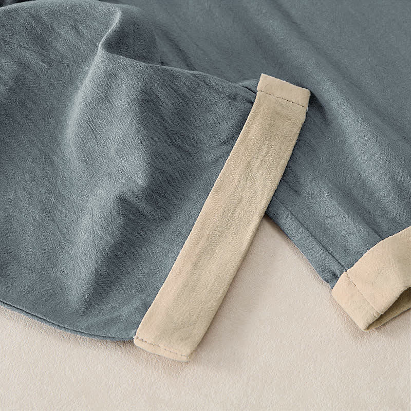 Nimara Ritual Minimal Contrast Trim Pattern Cotton Linen Women's Elastic Waist Pants With Pockets