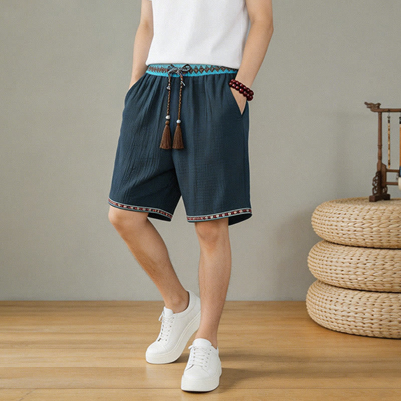 Nimara Ritual Summer Boho Casual Drawstring Geometric Bermuda Shorts Men's With Pockets