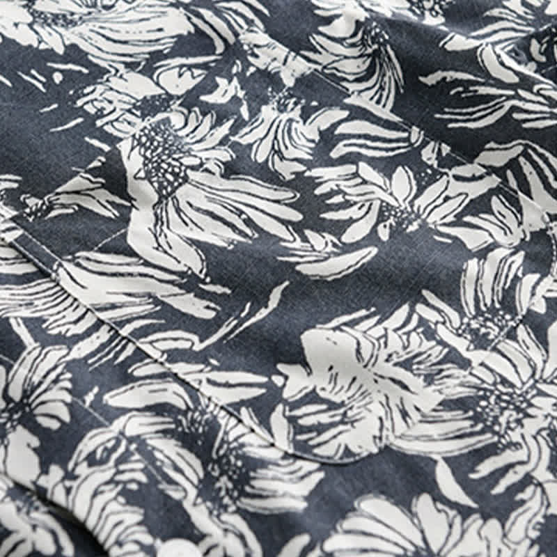 Nimara Ritual Summer Casual Button-Up Sunflower Floral Men's Short Sleeve Shirts With Patch Pocket