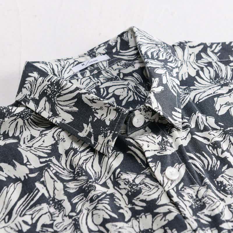 Nimara Ritual Summer Casual Button-Up Sunflower Floral Men's Short Sleeve Shirts With Patch Pocket