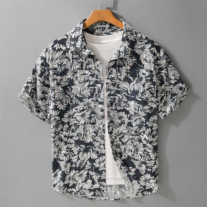 Nimara Ritual Summer Casual Button-Up Sunflower Floral Men's Short Sleeve Shirts With Patch Pocket