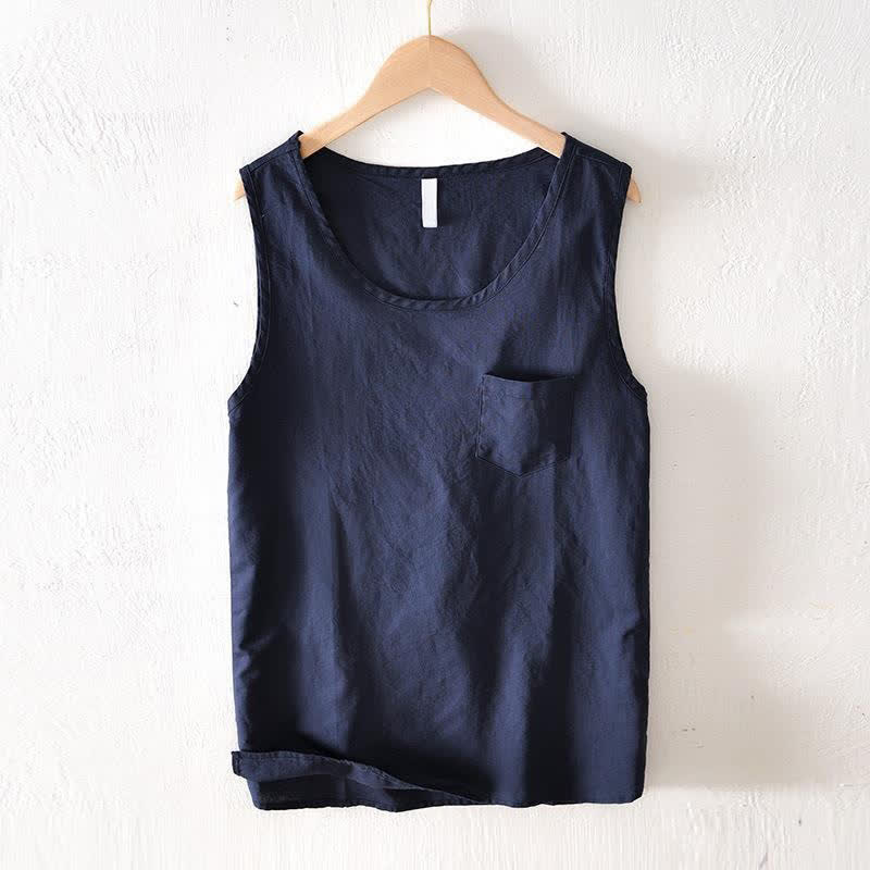 Nimara Ritual Summer Casual Minimalist Solid Tank Top Men's Sleeveless T-Shirts With Patch Pocket