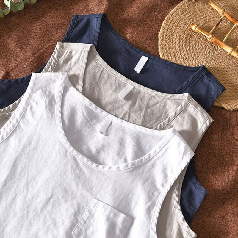 Nimara Ritual Summer Casual Minimalist Solid Tank Top Men's Sleeveless T-Shirts With Patch Pocket