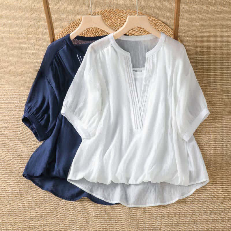 Nimara Ritual Summer Casual Simple Solid V-Neck Lines Women's Short Sleeve T-Shirts