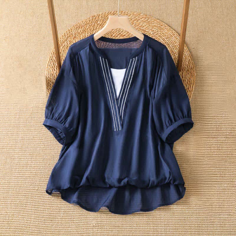 Nimara Ritual Summer Casual Simple Solid V-Neck Lines Women's Short Sleeve T-Shirts
