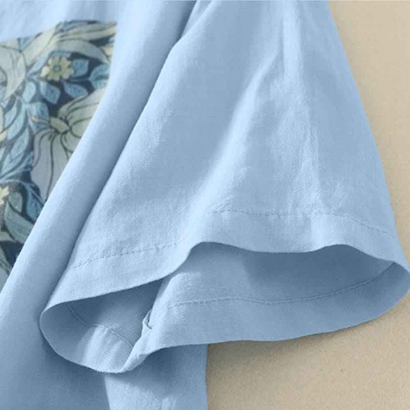 Nimara Ritual Summer Casual Vintage Drawstring Abstract Flowers Print Women's Short Sleeve T-Shirts